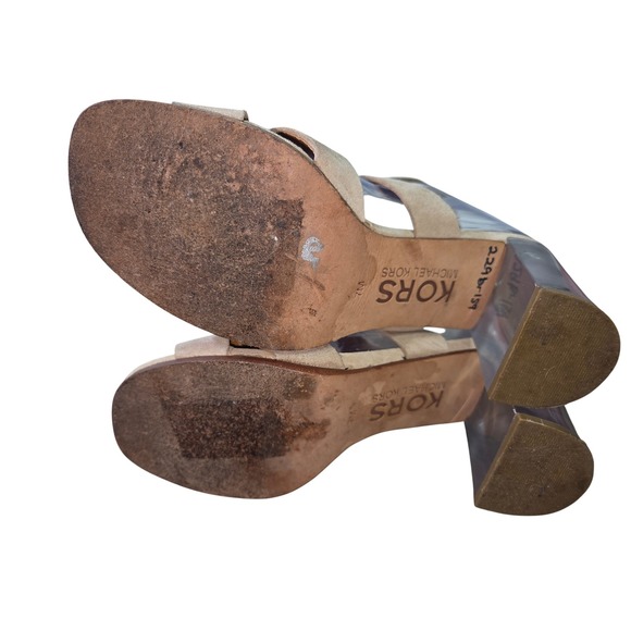 MICHAEL KORS Women Beige Suede Block Heel Strappy Sandals Size 7M - Picture 4 of 6